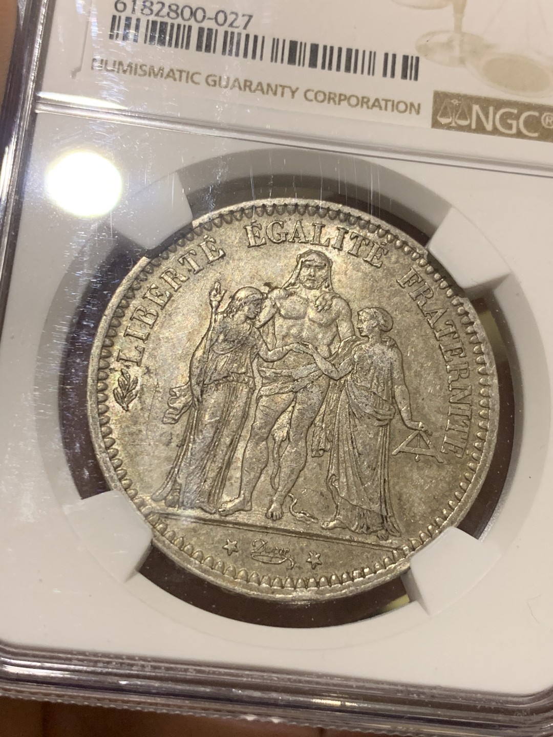《竞宝斋》第50场-本周日，周一2场连拍（全场不限金额包邮） NGC AU55 法国 1873年 大力神 5法郎 银币 原味深彩 值得收藏