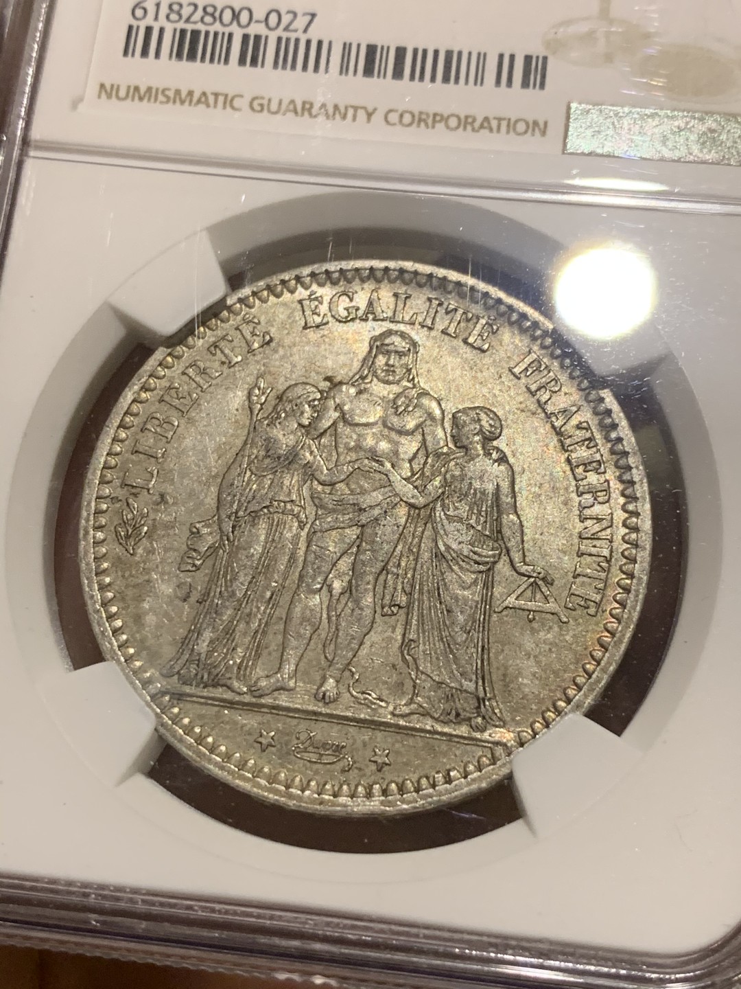 《竞宝斋》第50场-本周日，周一2场连拍（全场不限金额包邮） NGC AU55 法国 1873年 大力神 5法郎 银币 原味深彩 值得收藏
