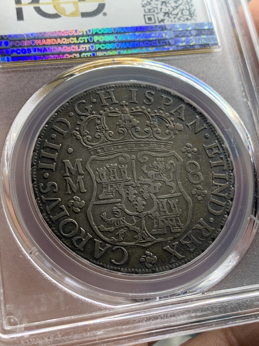 《竞宝斋》第50场-本周日，周一2场连拍（全场不限金额包邮） PCGS XF45 墨西哥 1761年 地球 8R 银币 透骨黑包浆 热门品种 状态好