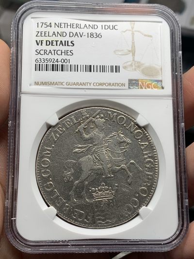 《竞宝斋》第50场-本周日，周一2场连拍（全场不限金额包邮） - NGC 评级 荷兰 泽兰省 1754年 1杜卡特 大马剑银币 少见省份 32多克大规格