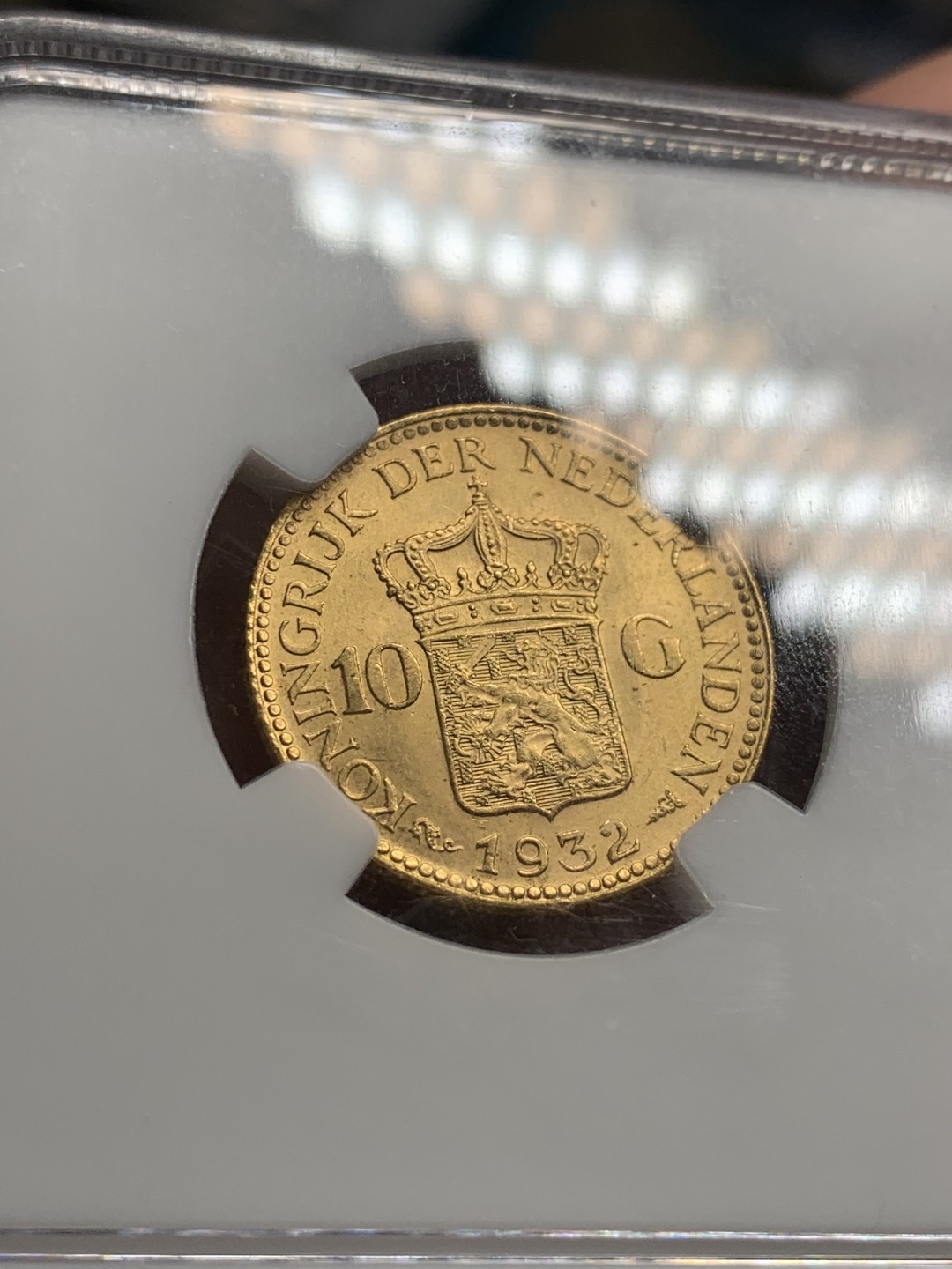 《竞宝斋》第50场-本周日，周一2场连拍（全场不限金额包邮） NGC-MS63 荷兰 1932年 10盾 威廉敏娜女王 金币 6.72克，含金量90%