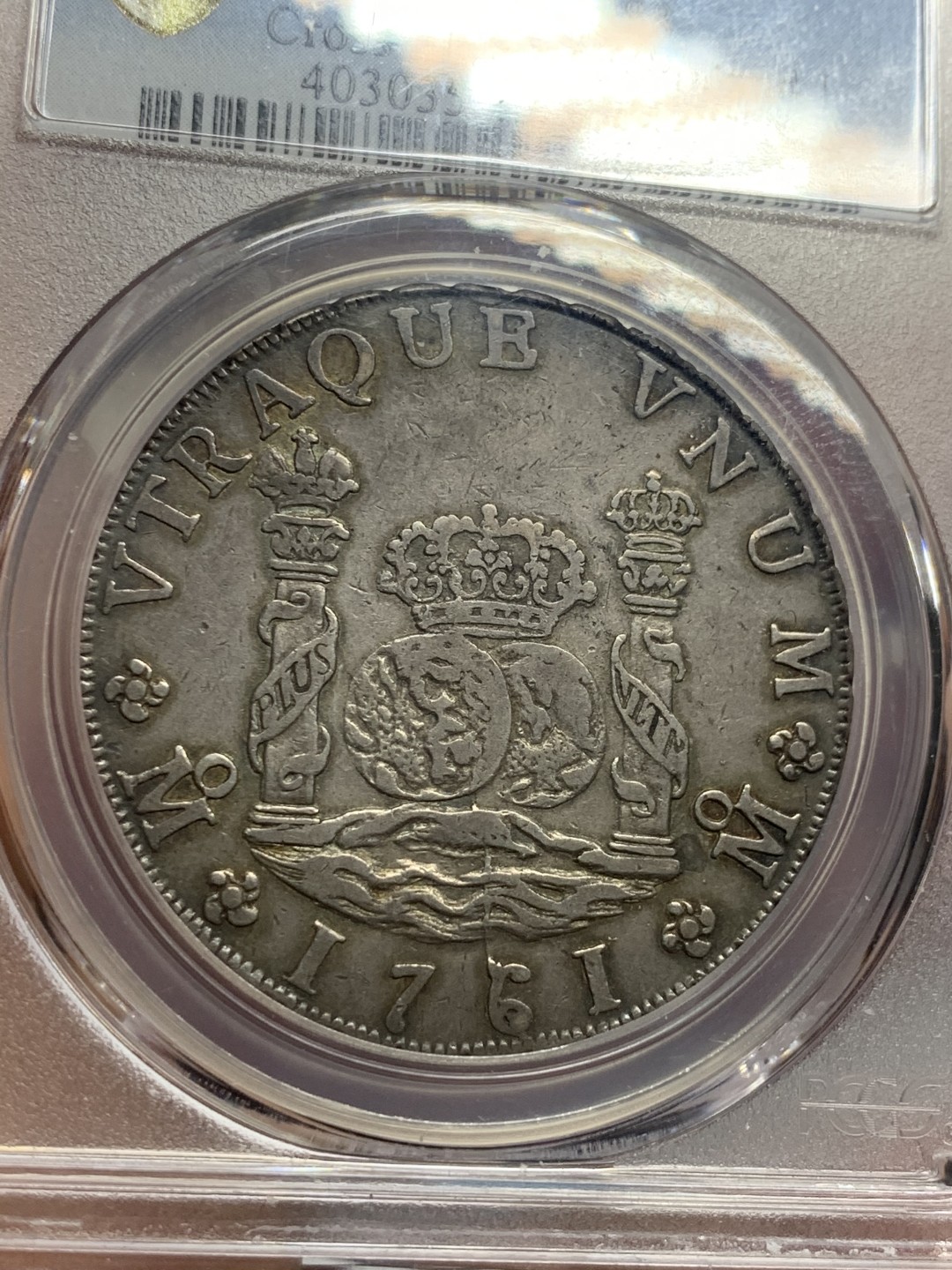 《竞宝斋》第50场-本周日，周一2场连拍（全场不限金额包邮） PCGS XF45 墨西哥 1761年 地球 8R 银币 透骨黑包浆 热门品种 状态好