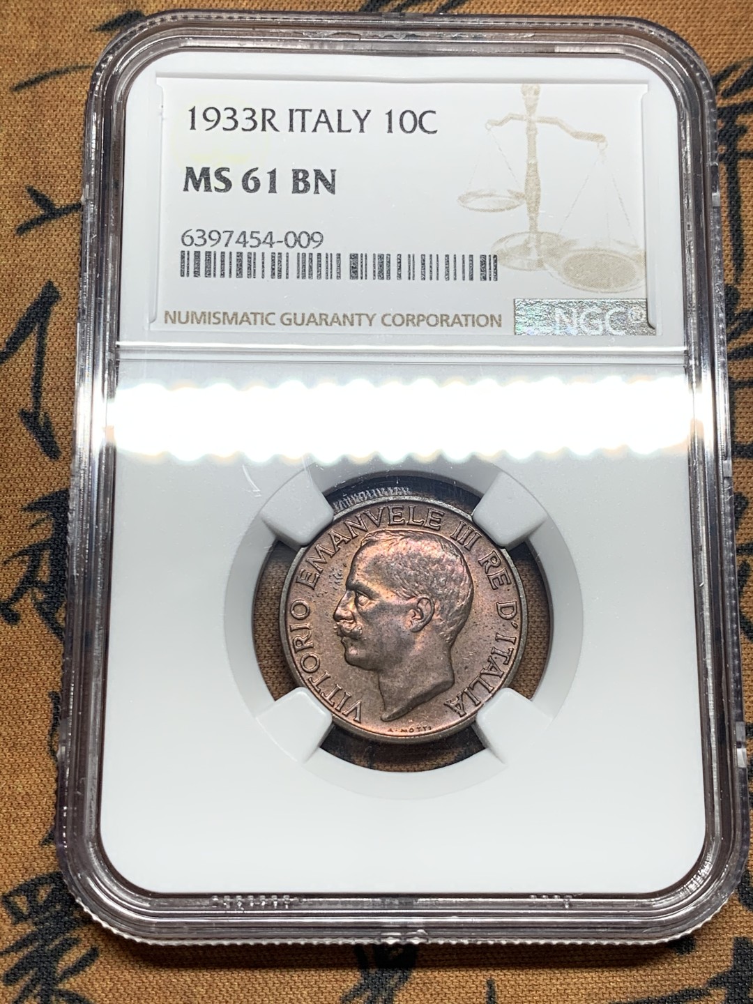 《竞宝斋》第50场-本周日，周一2场连拍（全场不限金额包邮） NGC MS61 意大利1933年小蜜蜂10分铜币
