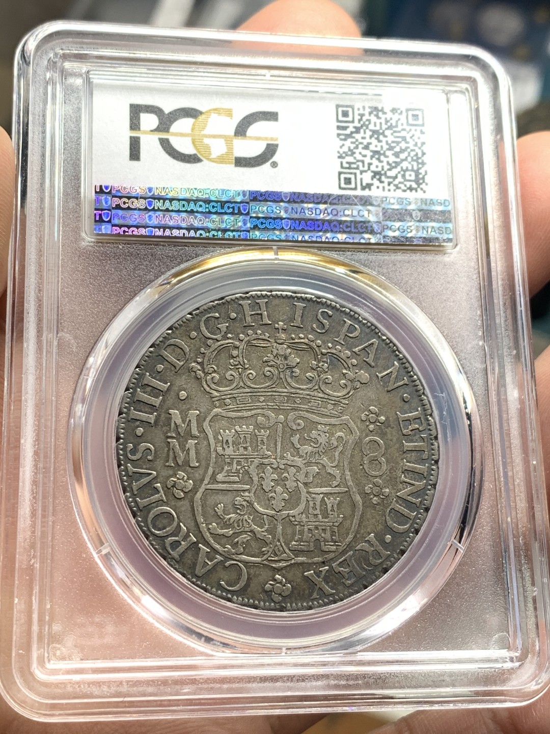 《竞宝斋》第50场-本周日，周一2场连拍（全场不限金额包邮） PCGS XF45 墨西哥 1761年 地球 8R 银币 透骨黑包浆 热门品种 状态好