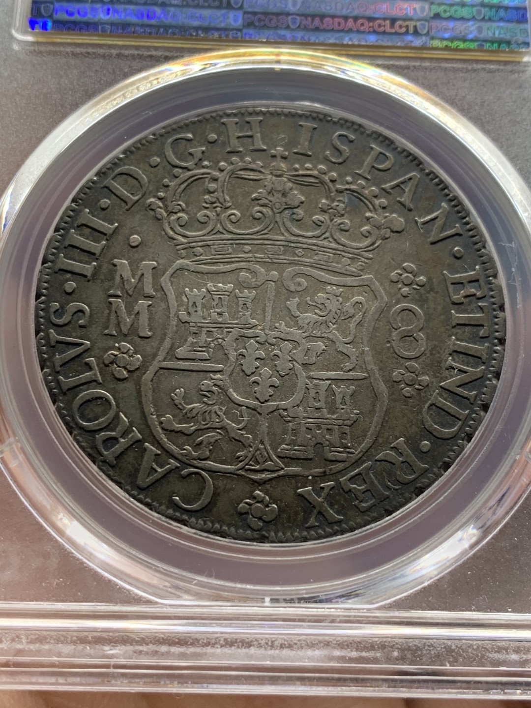 《竞宝斋》第50场-本周日，周一2场连拍（全场不限金额包邮） PCGS XF45 墨西哥 1761年 地球 8R 银币 透骨黑包浆 热门品种 状态好
