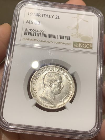 《竞宝斋》第50场-本周日，周一2场连拍（全场不限金额包邮） - NGC MS63 意大利 1914年 马车 2里拉 银币 难得状态 热门品种