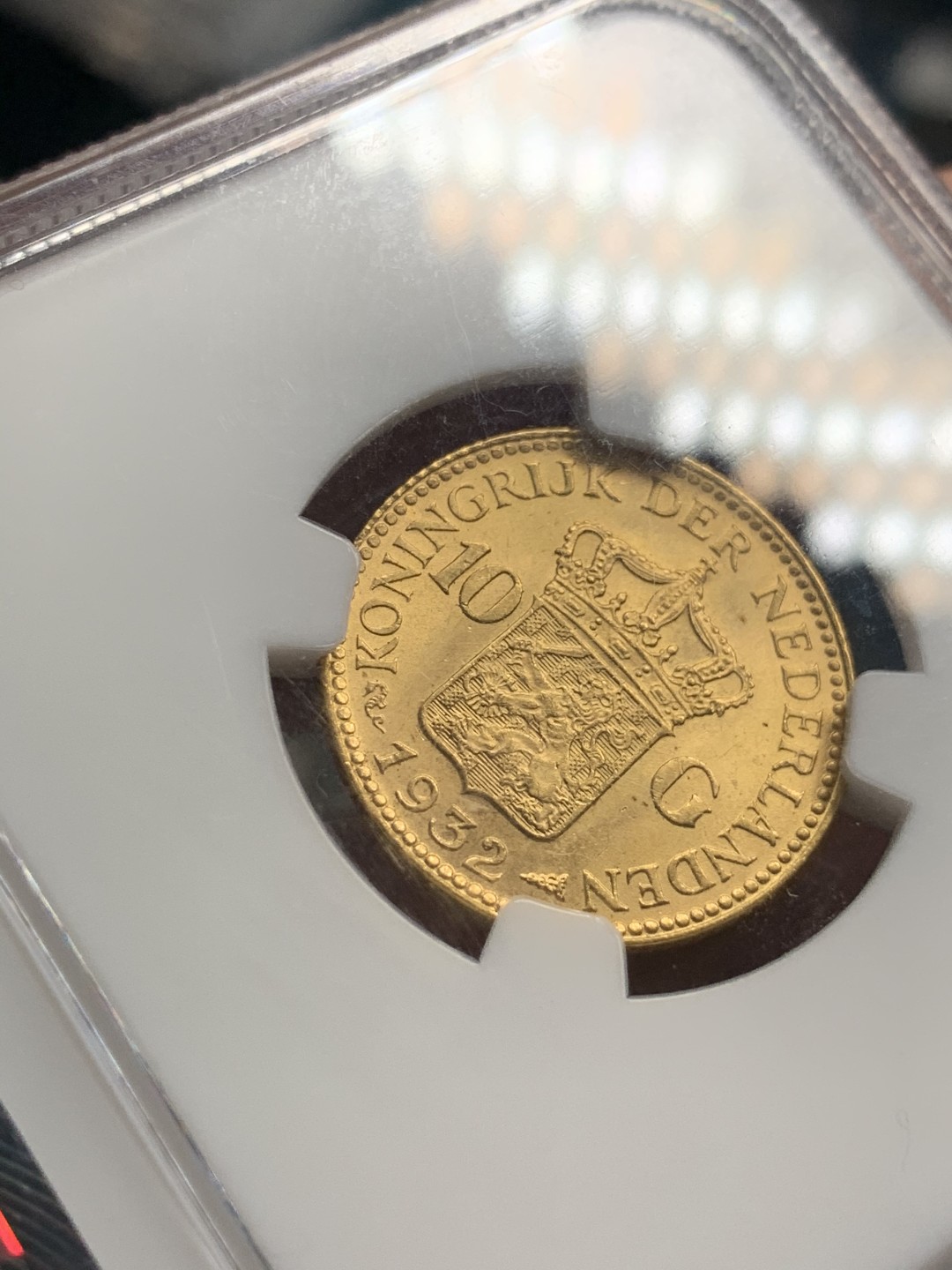 《竞宝斋》第50场-本周日，周一2场连拍（全场不限金额包邮） NGC-MS63 荷兰 1932年 10盾 威廉敏娜女王 金币 6.72克，含金量90%