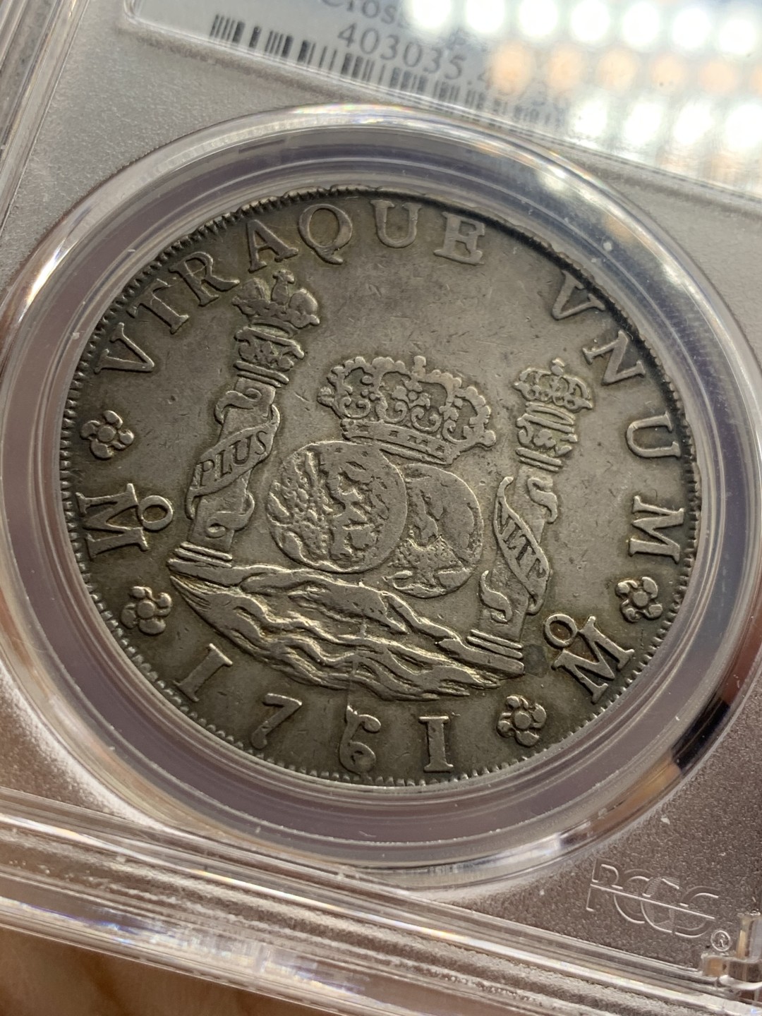 《竞宝斋》第50场-本周日，周一2场连拍（全场不限金额包邮） PCGS XF45 墨西哥 1761年 地球 8R 银币 透骨黑包浆 热门品种 状态好