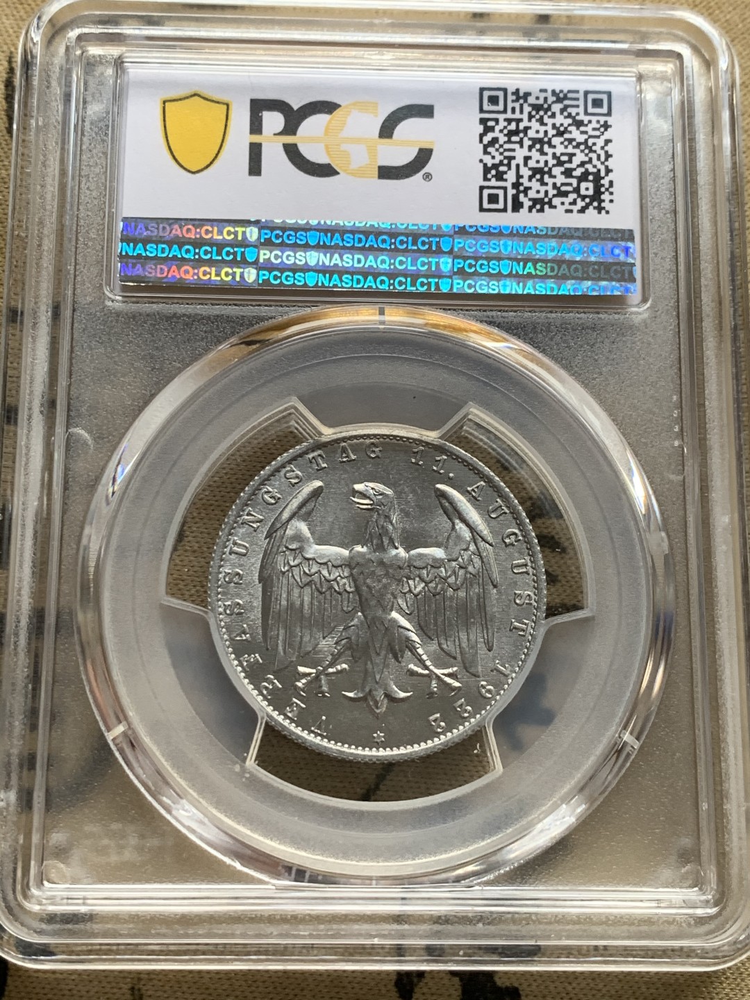 《竞宝斋》第50场-本周日，周一2场连拍（全场不限金额包邮） PCGS-德国-魏玛共和国-3马克-MS66