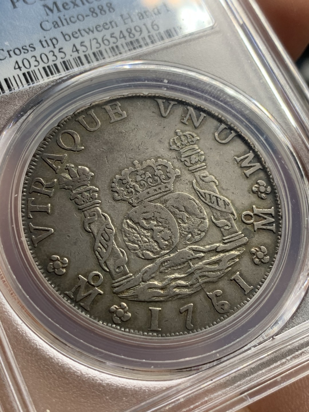 《竞宝斋》第50场-本周日，周一2场连拍（全场不限金额包邮） PCGS XF45 墨西哥 1761年 地球 8R 银币 透骨黑包浆 热门品种 状态好