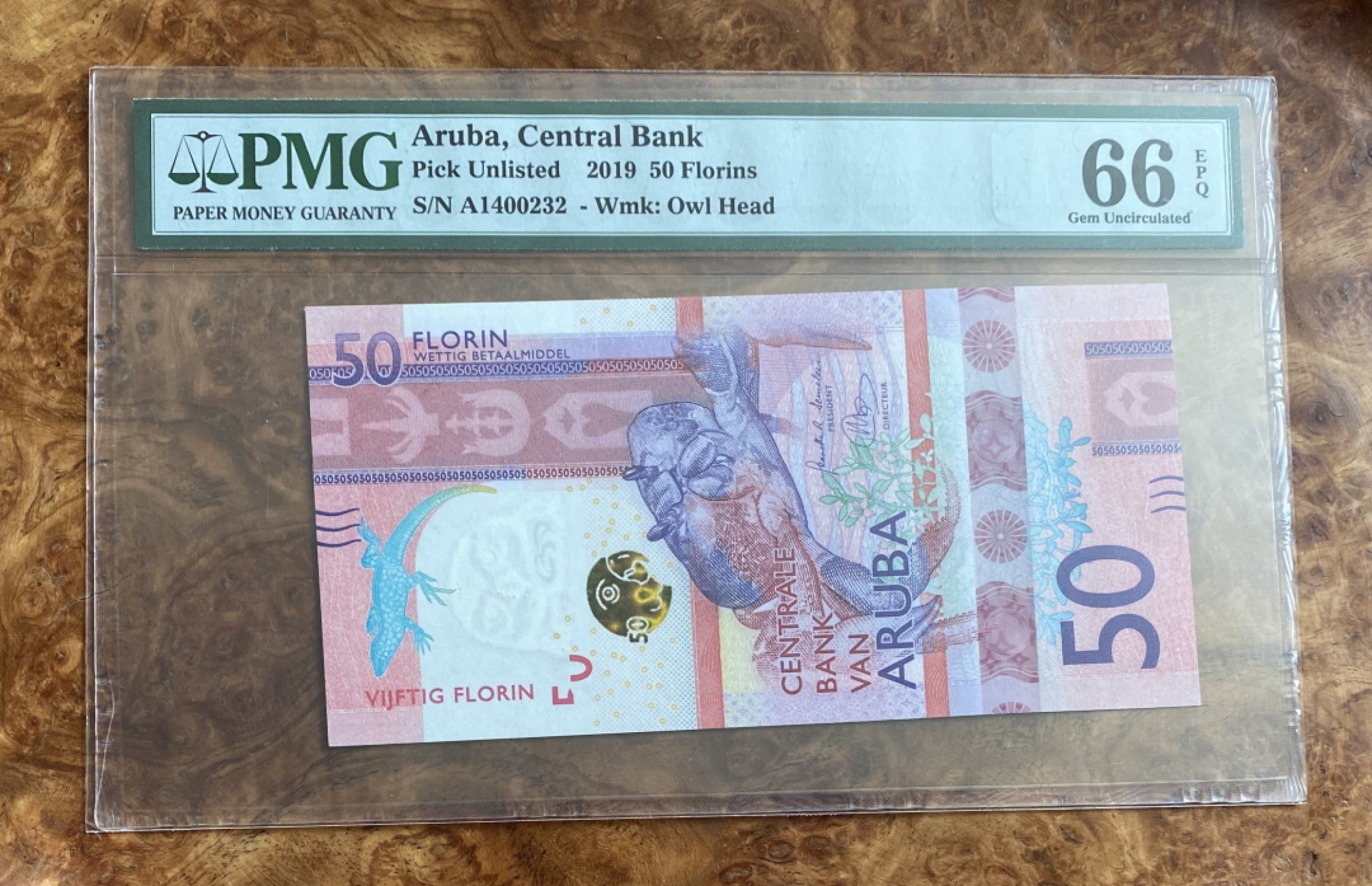 Chase Auction 第8期 - - 中外纸币、硬币、民国钞联拍！ 2019年阿鲁巴50弗洛林，PMG66分！动感安全线防伪！