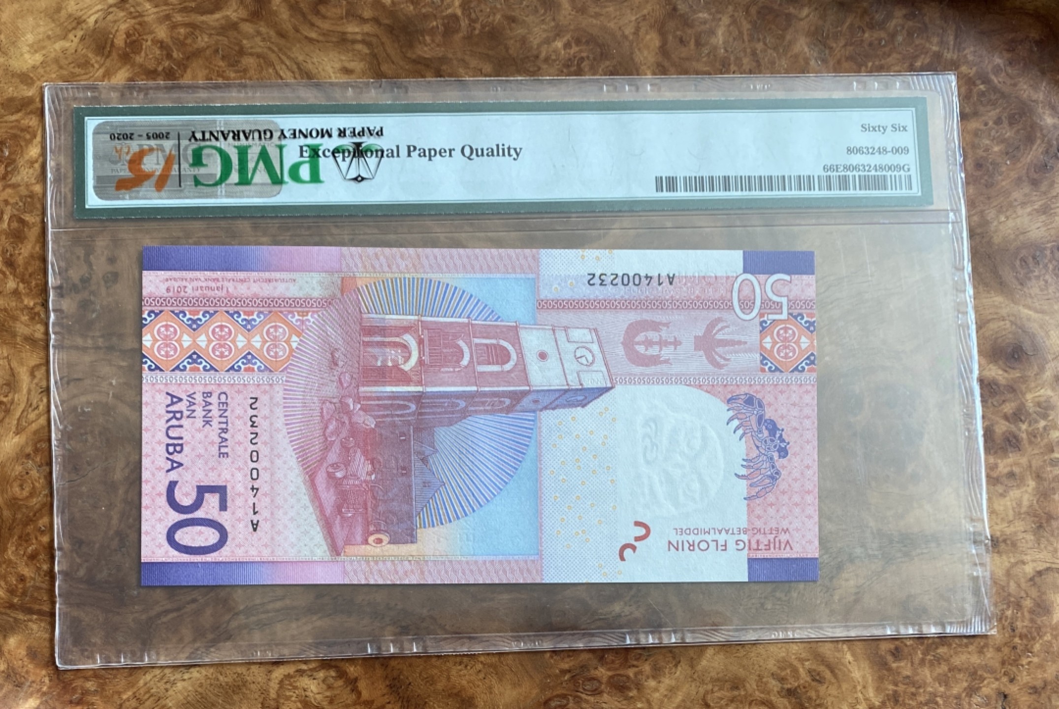 Chase Auction 第8期 - - 中外纸币、硬币、民国钞联拍！ 2019年阿鲁巴50弗洛林，PMG66分！动感安全线防伪！