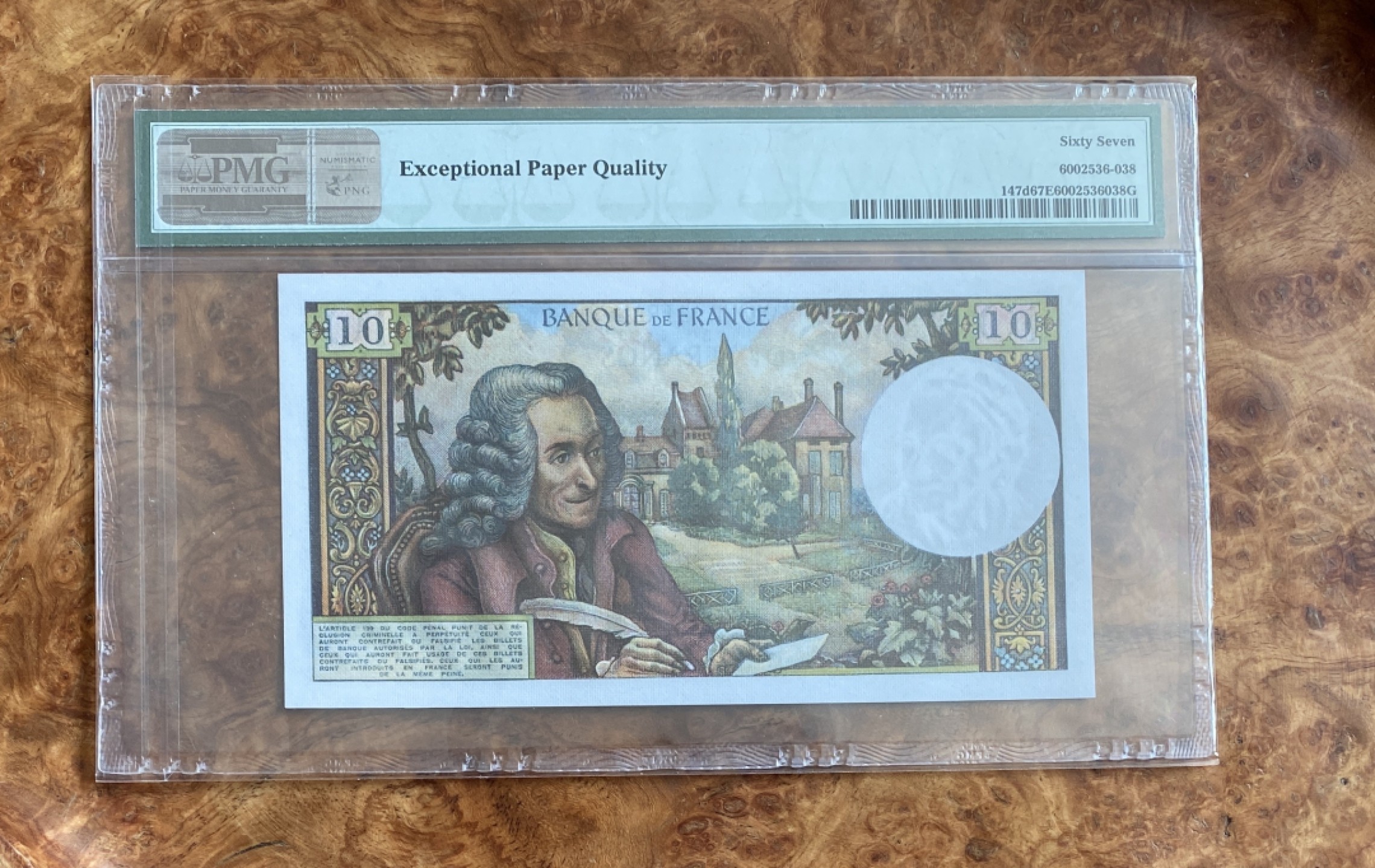 Chase Auction 第8期 - - 中外纸币、硬币、民国钞联拍！ 1971年法国10法郎，PMG67分，哲学家伏尔泰！