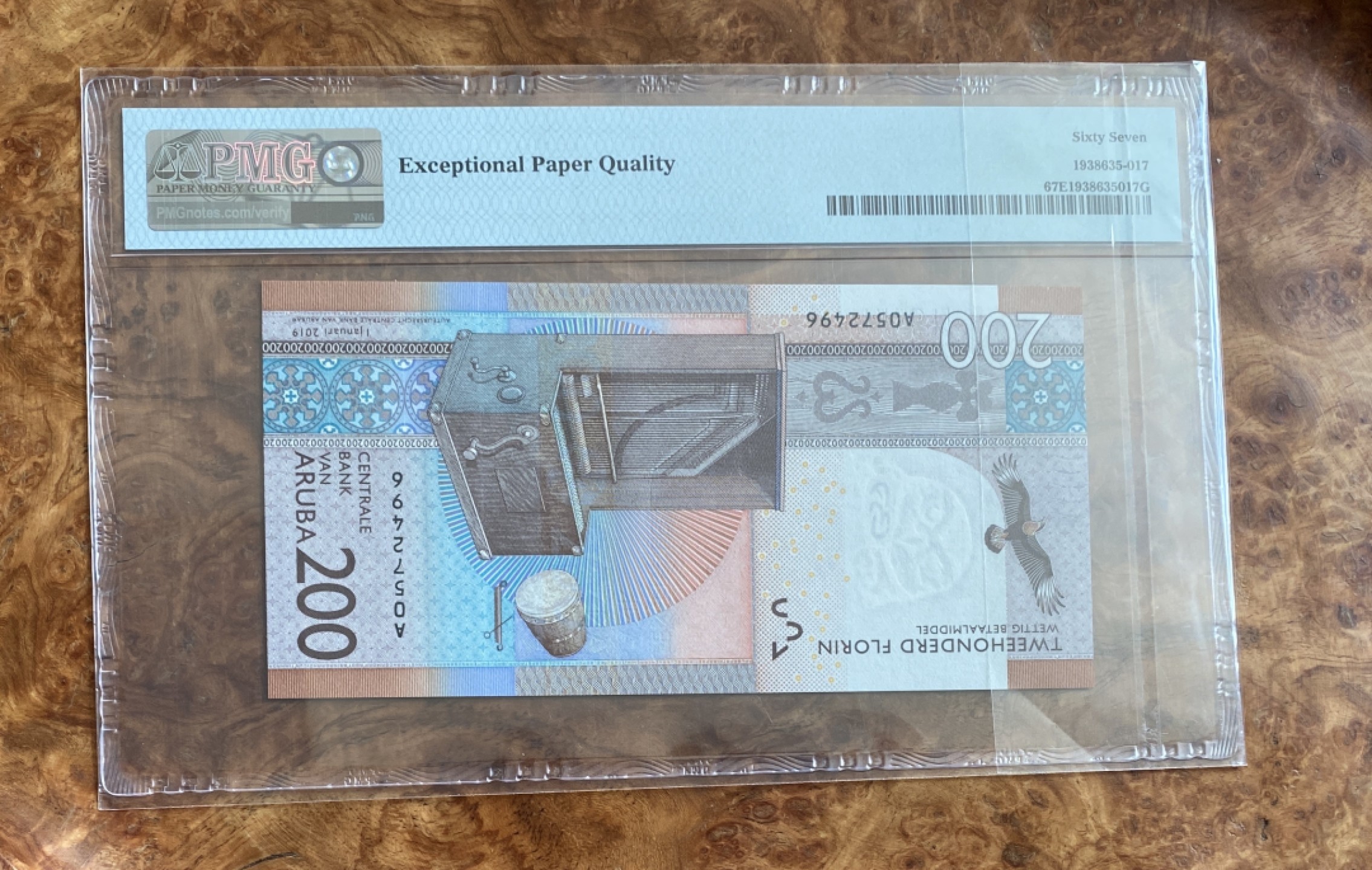 Chase Auction 第8期 - - 中外纸币、硬币、民国钞联拍！ 2019年阿鲁巴200弗洛林，PMG67分！