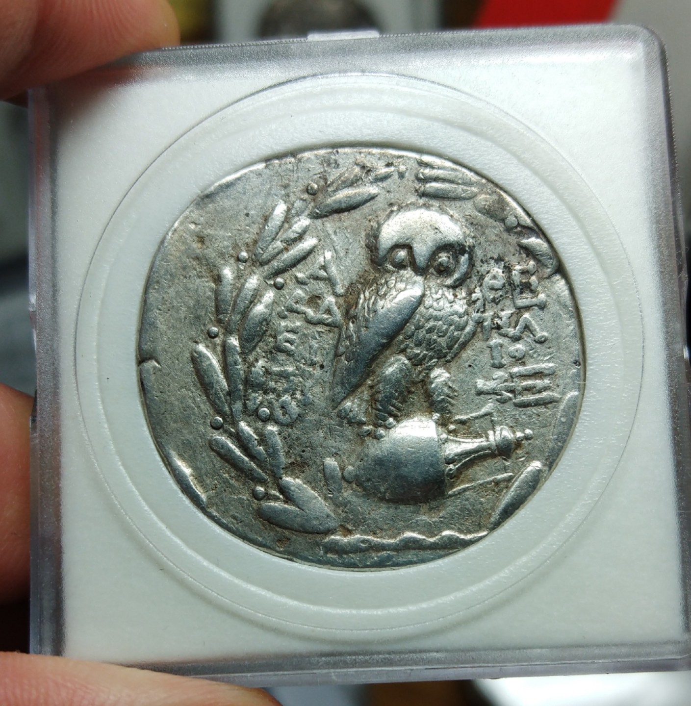 【古希腊】雅典城新式雅典娜猫头鹰银币4德拉克马银币新式早期大币胚版