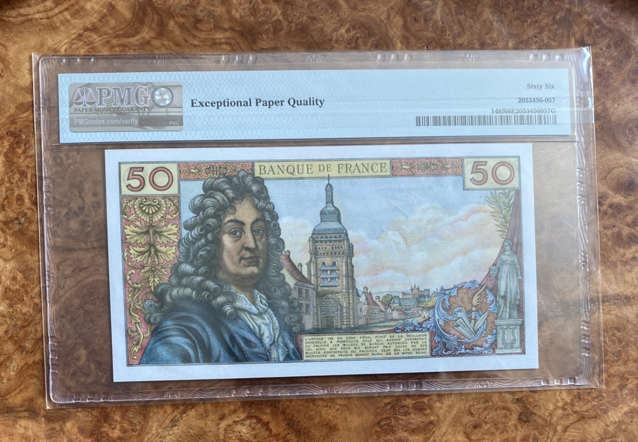 Chase Auction 第8期 - - 中外纸币、硬币、民国钞联拍！ 1976年法国50法郎，PMG66分，作家拉辛头像！