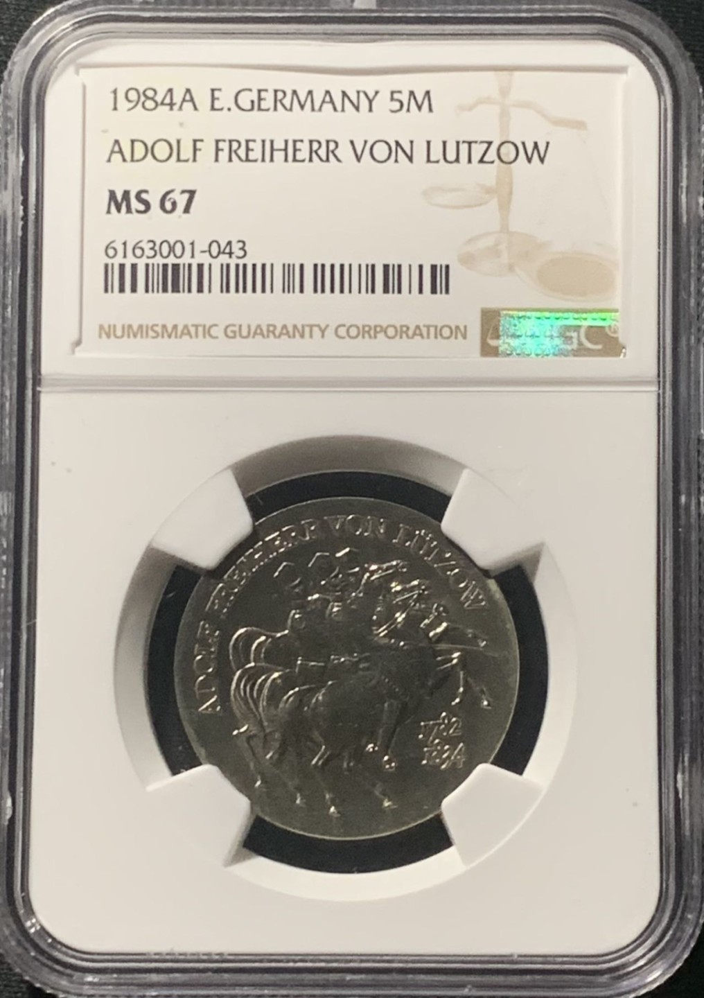 紫瑗钱币——第207期拍卖 民主德国  1984年 阿道夫逝世150周年 5马克 NGC MS67