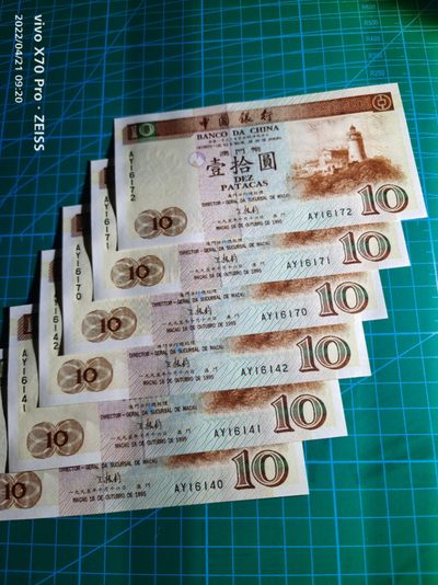 心雄联盟微拍20220422期拍卖 - 绝品无斑1995年澳门币10元散币六枚