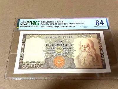 【Blue Auction】✨世界纸币精拍第178期——初版大胖子（共82拍） - 【升值品种 无47】意大利 1972-74年50000里拉 经典达芬奇 背面非常漂亮 圣母水印 PMG64 今年同款国外拍了1860美金 国内价值被低估 