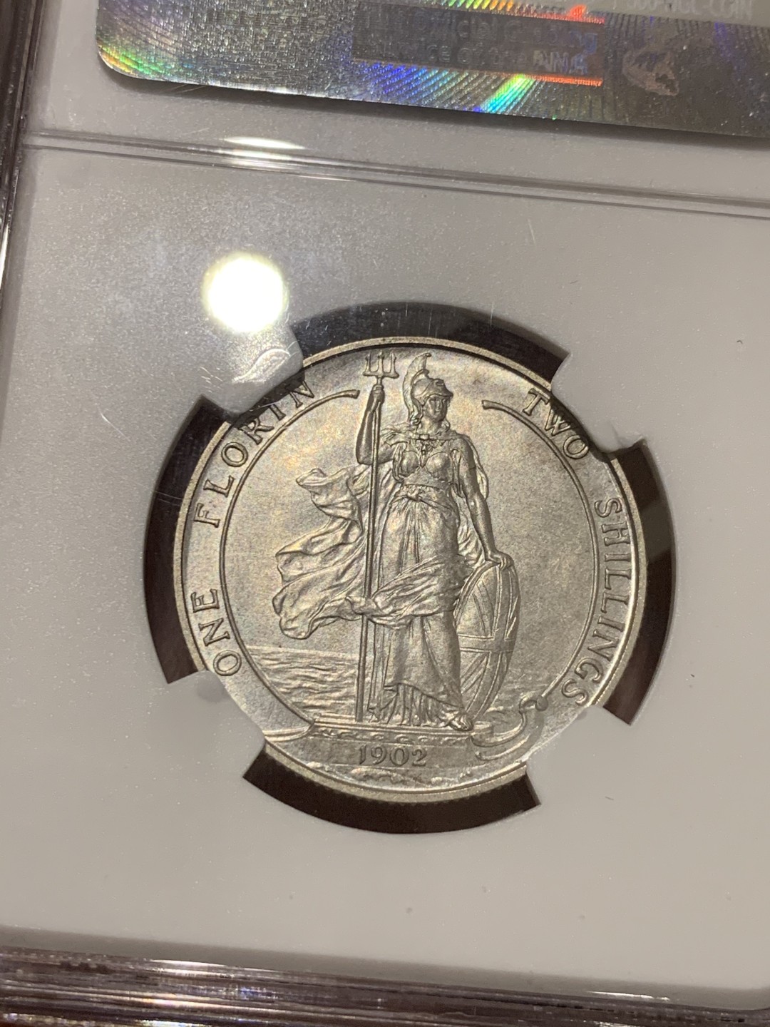 《竞宝斋》第51场-本周日，周一2场连拍（全场不限金额包邮） NGC-PF63 英国1902爱德华七世弗洛林，海神银币，热门品种，很漂亮