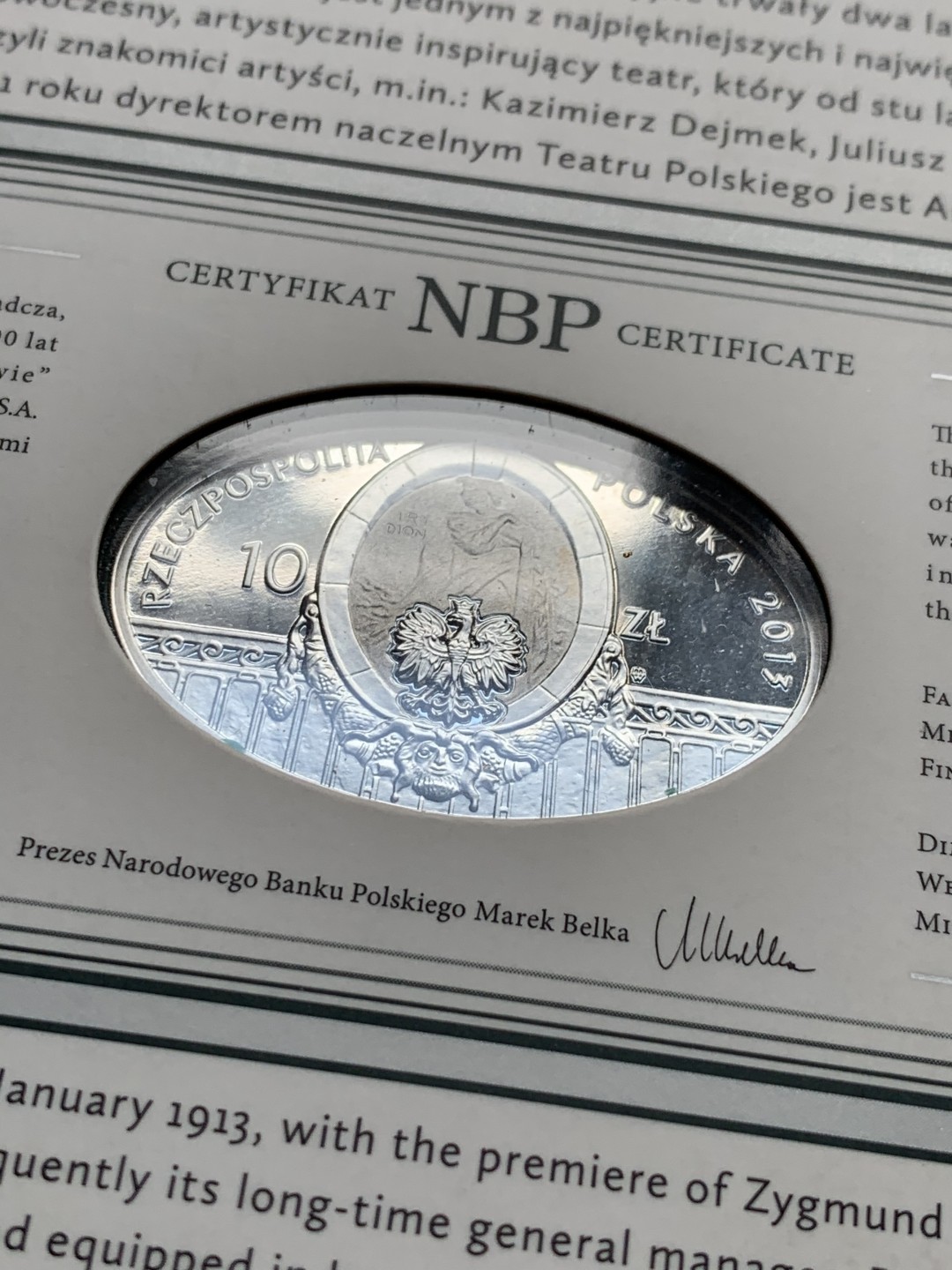 《竞宝斋》第51场-本周日，周一2场连拍（全场不限金额包邮） 2013年波兰华沙歌剧院纪念椭圆形银币 卡装