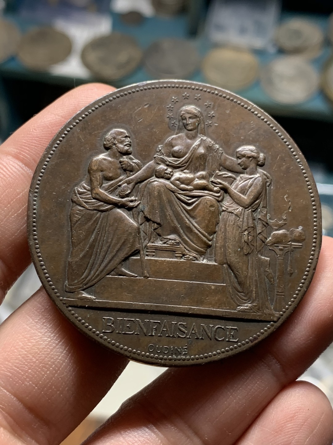 《竞宝斋》第51场-本周日，周一2场连拍（全场不限金额包邮） 法国 1874 大铜章 50.6mm  61.9克