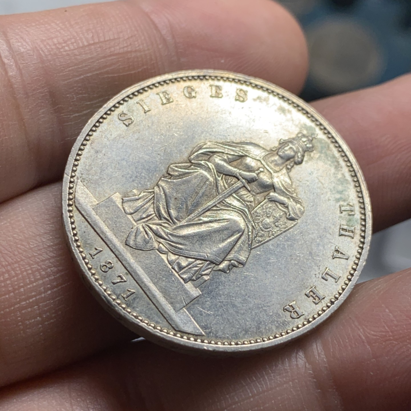 《竞宝斋》第51场-本周日，周一2场连拍（全场不限金额包邮） 德国普鲁士 1871年 纪念普法战争胜利 1泰勒 银币 原光好品 细节一流