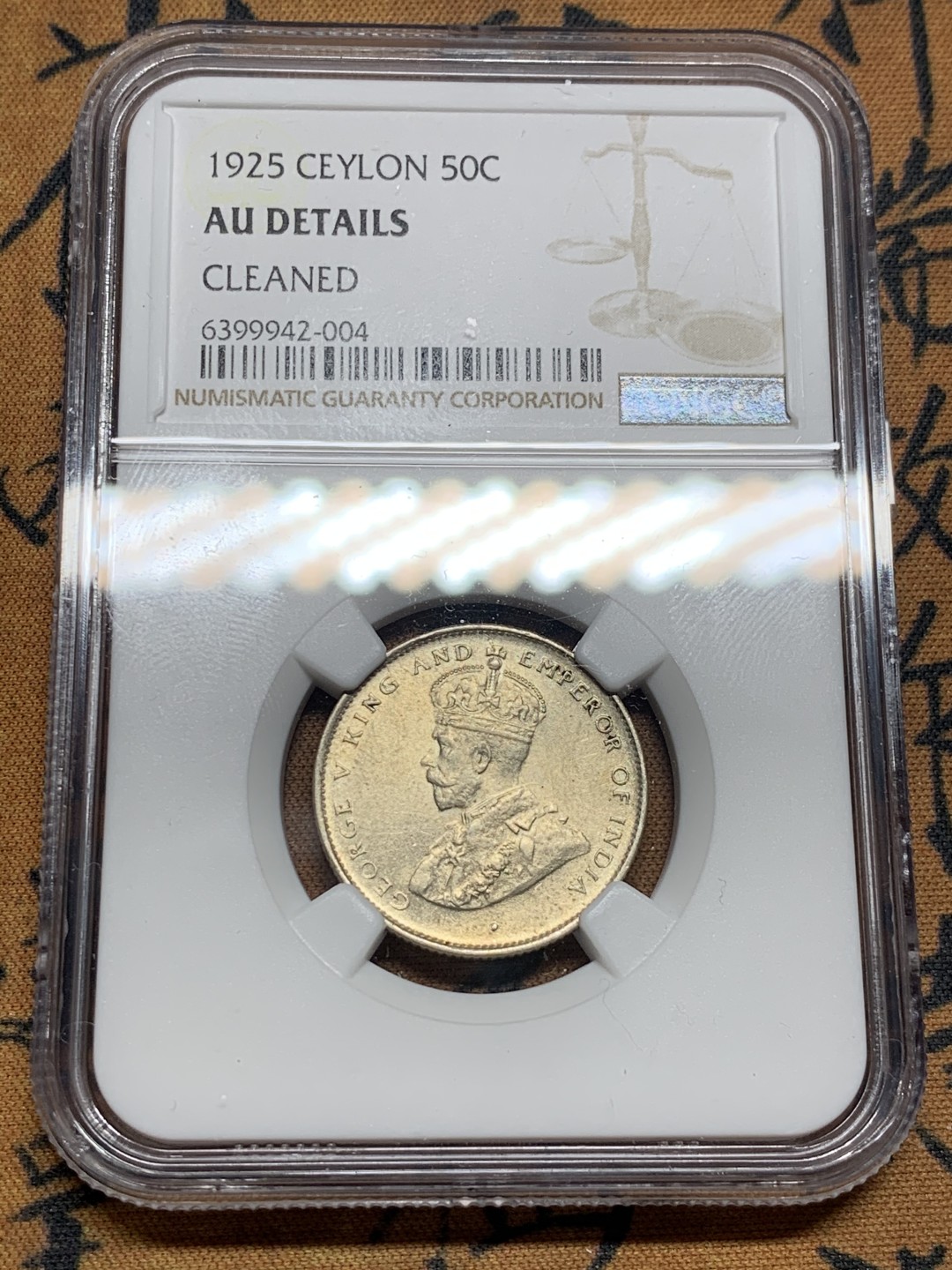 《竞宝斋》第51场-本周日，周一2场连拍（全场不限金额包邮） NGC AUD 1925 英属锡兰50分  银币 