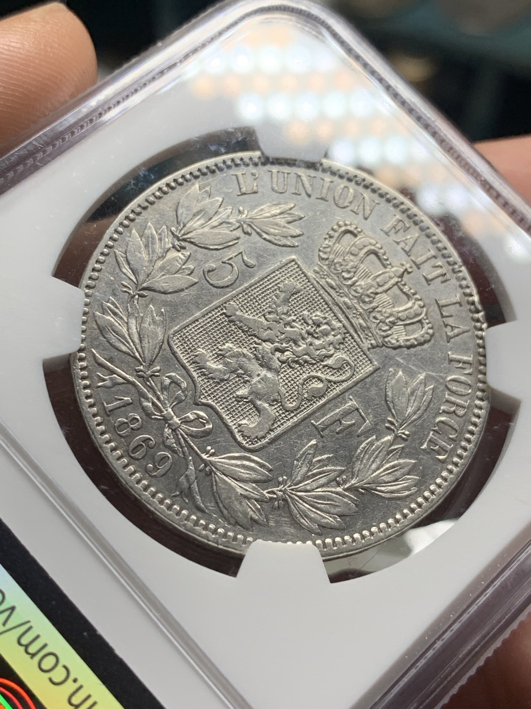 《竞宝斋》第51场-本周日，周一2场连拍（全场不限金额包邮） 1869年比利时利奥波德二世5法郎银币NGC-DETAILS