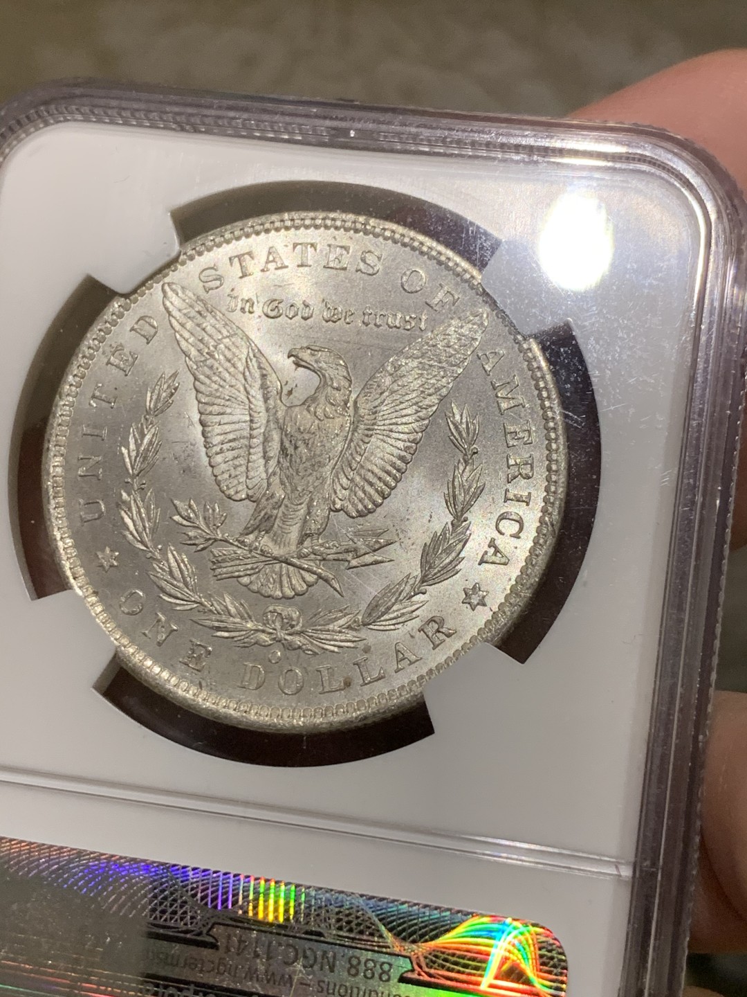 《竞宝斋》第51场-本周日，周一2场连拍（全场不限金额包邮） NGC-MS63 美国 1885年O版 1美元 摩根银币，NGC老盒，品相不错