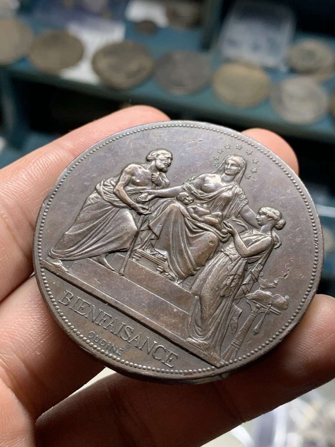 《竞宝斋》第51场-本周日，周一2场连拍（全场不限金额包邮） 法国 1874 大铜章 50.6mm  61.9克