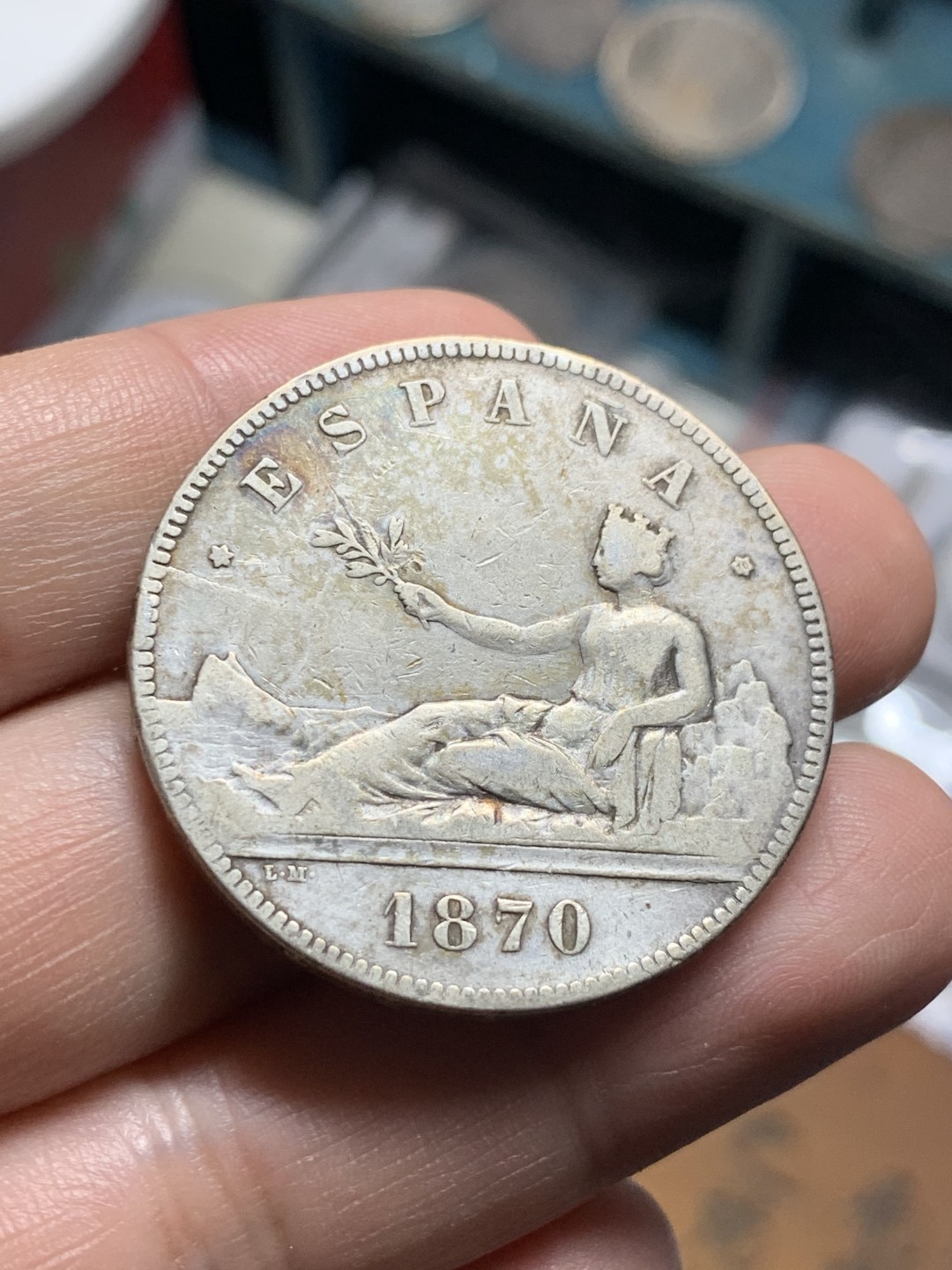 《竞宝斋》第51场-本周日，周一2场连拍（全场不限金额包邮） 西班牙1870年拿花女神5比塞塔银币