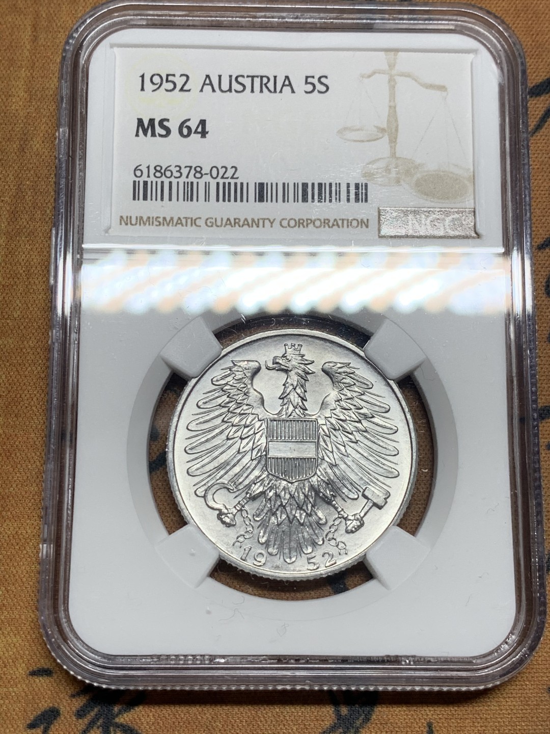 《竞宝斋》第51场-本周日，周一2场连拍（全场不限金额包邮） 奥地利1952年5先令大铝币 NGC MS64亚军分！
