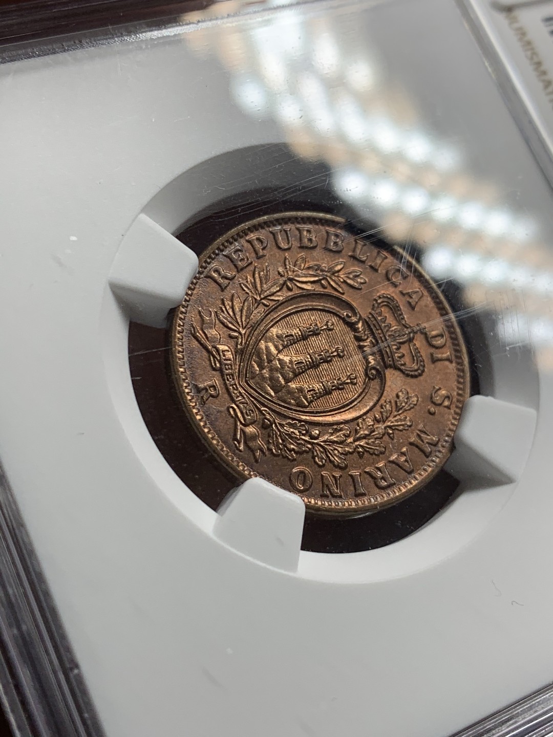 《竞宝斋》第51场-本周日，周一2场连拍（全场不限金额包邮） NGC MS64RB 1936 圣马力诺10分  铜币