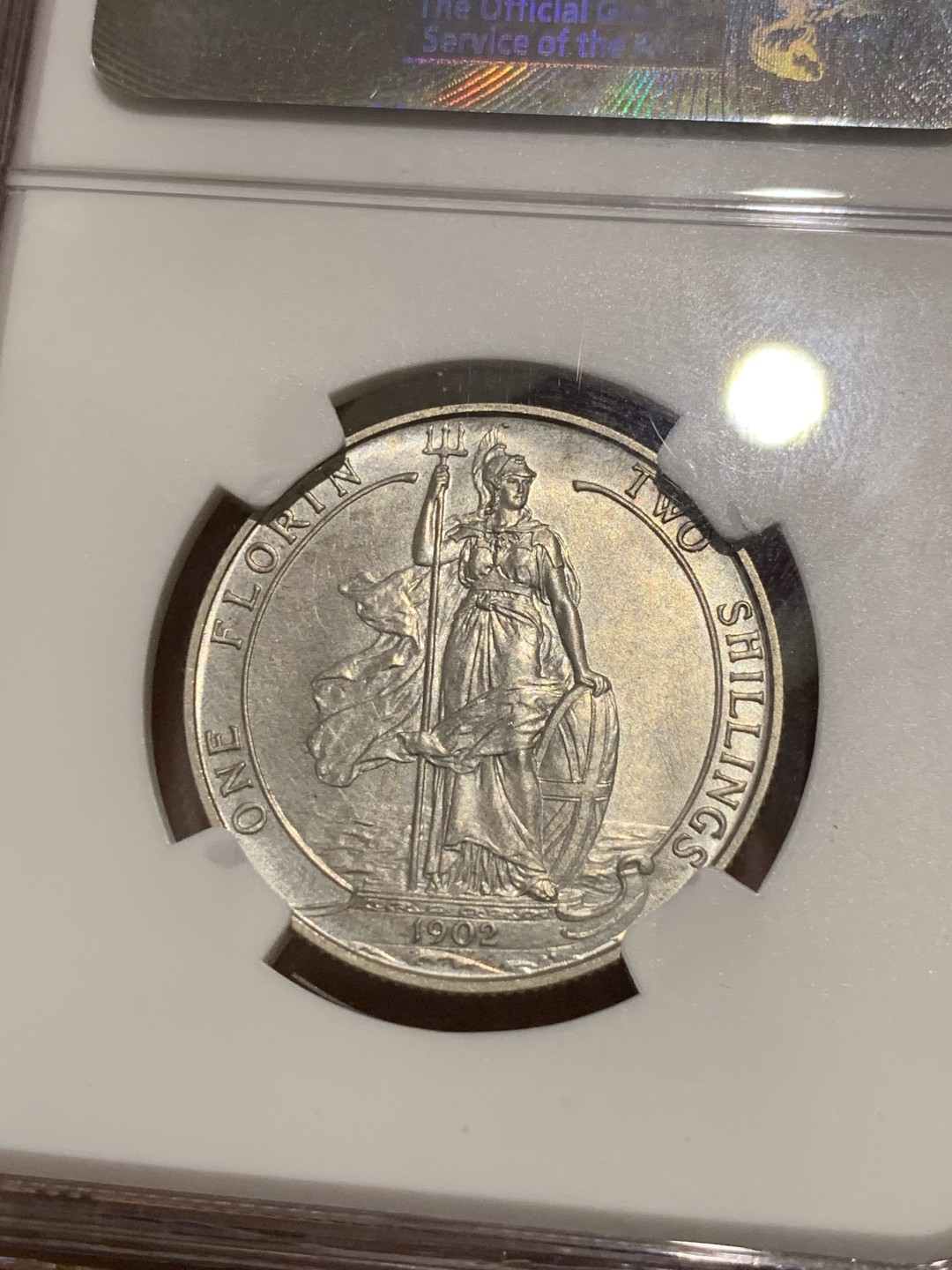 《竞宝斋》第51场-本周日，周一2场连拍（全场不限金额包邮） NGC-PF63 英国1902爱德华七世弗洛林，海神银币，热门品种，很漂亮