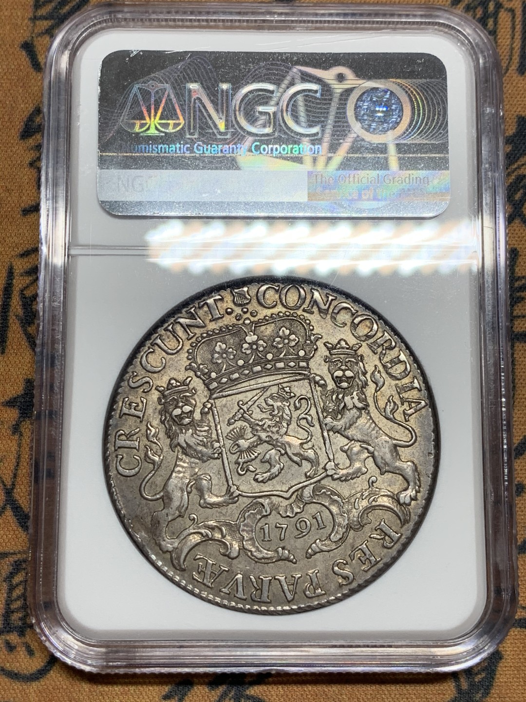 NGC-AU58 荷兰1791年马剑大银币 原汁原味细节出色 大热门品种 现在AU好包浆的裸币也基本8000+了