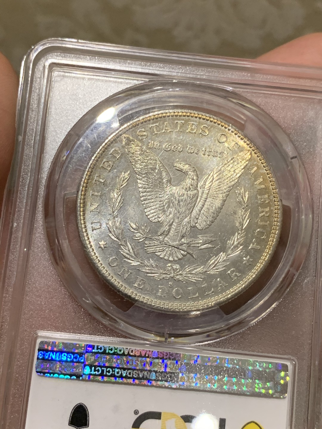 《竞宝斋》第51场-本周日，周一2场连拍（全场不限金额包邮） 淡彩PCGS-MS64 美国 1882年S版 1美元 摩根银币，PL的底板 状态难得