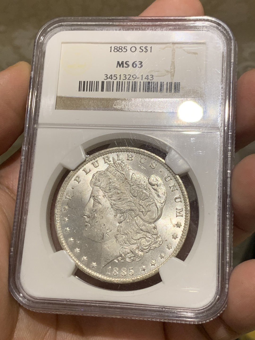 《竞宝斋》第51场-本周日，周一2场连拍（全场不限金额包邮） NGC-MS63 美国 1885年O版 1美元 摩根银币，NGC老盒，品相不错