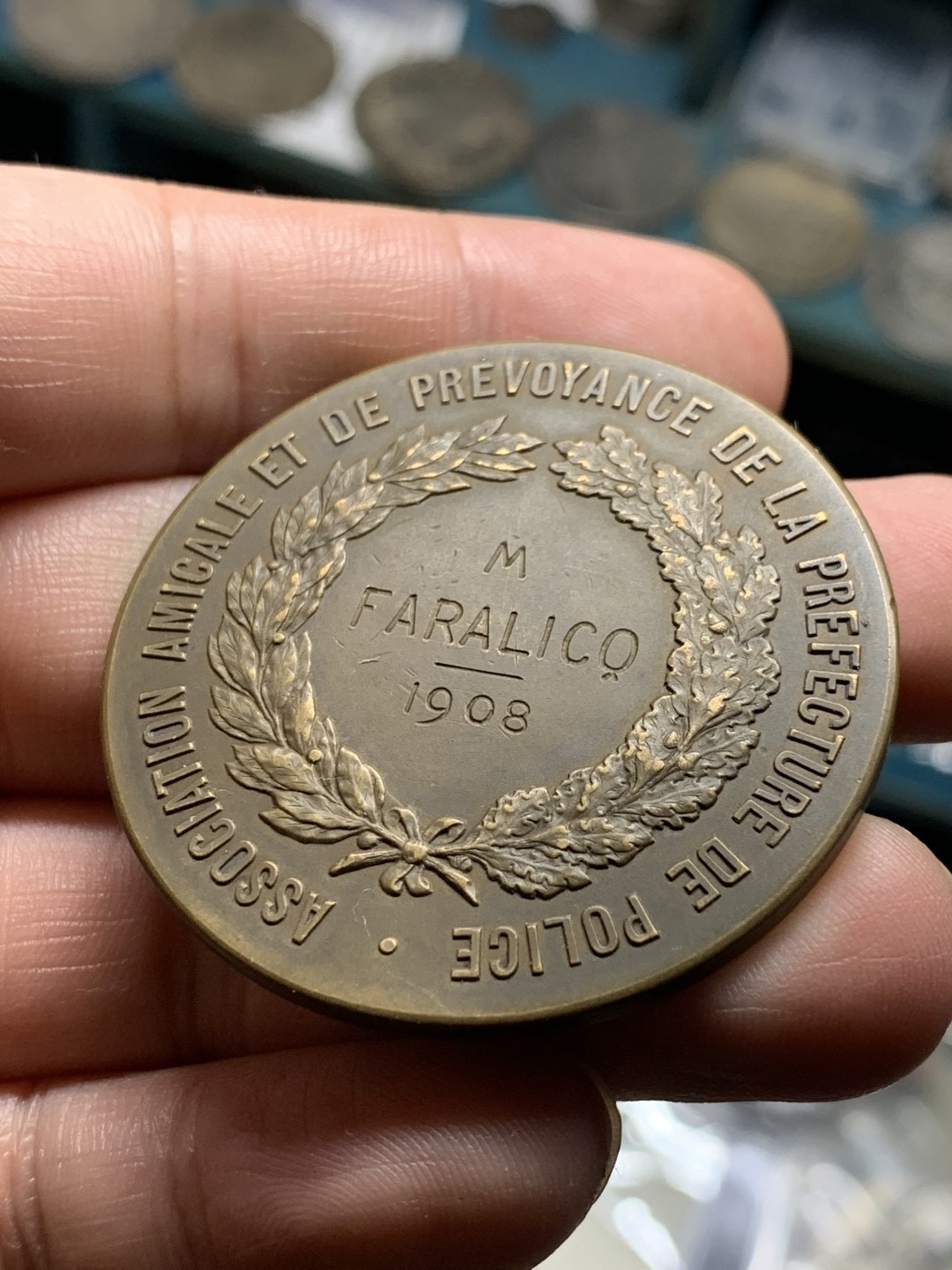 《竞宝斋》第51场-本周日，周一2场连拍（全场不限金额包邮） 法国 1908 罗蒂 法兰西女神 铜章 46.2mm  40.3克