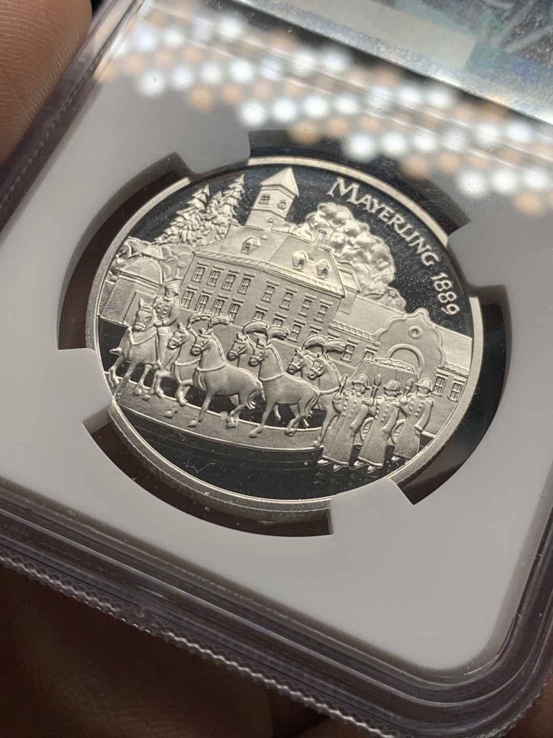 《竞宝斋》第51场-本周日，周一2场连拍（全场不限金额包邮） 1998年奥地利哈布斯堡匈牙利和波西米亚王储鲁道夫美尔林纪念精铸100先令NGC-PF69