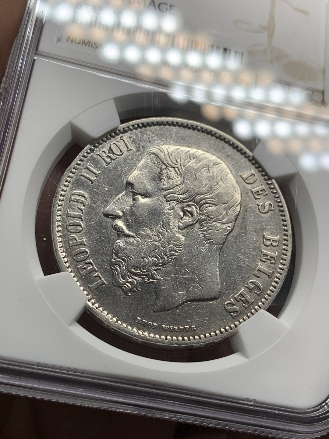 《竞宝斋》第51场-本周日，周一2场连拍（全场不限金额包邮） 1869年比利时利奥波德二世5法郎银币NGC-DETAILS