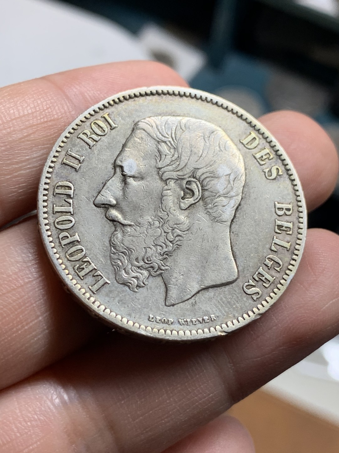 《竞宝斋》第51场-本周日，周一2场连拍（全场不限金额包邮） 1873年比利时利奥波德二世5法郎银币