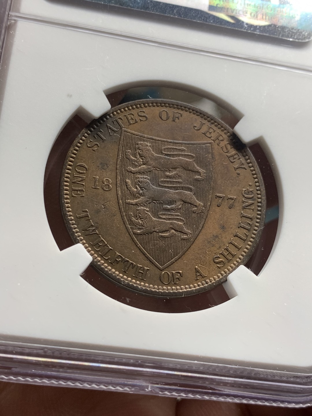 《竞宝斋》第51场-本周日，周一2场连拍（全场不限金额包邮） NGC AUD 1877 泽西1/12先令 铜币  