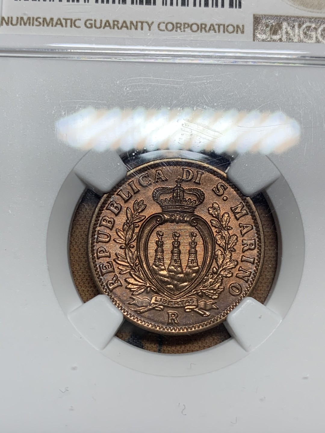 《竞宝斋》第51场-本周日，周一2场连拍（全场不限金额包邮） NGC MS64RB 1936 圣马力诺10分  铜币