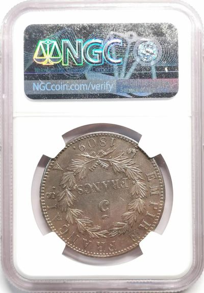 荐！1809A法国拿破仑桂冠5法郎大银NGC-MS61纸袋包浆亚军分数！