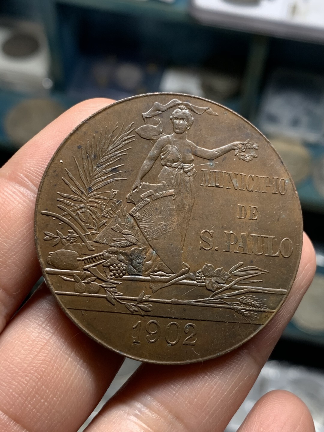 《竞宝斋》第51场-本周日，周一2场连拍（全场不限金额包邮） 法国 1902年 大头妹 铜章 46.4mm 41.4克 