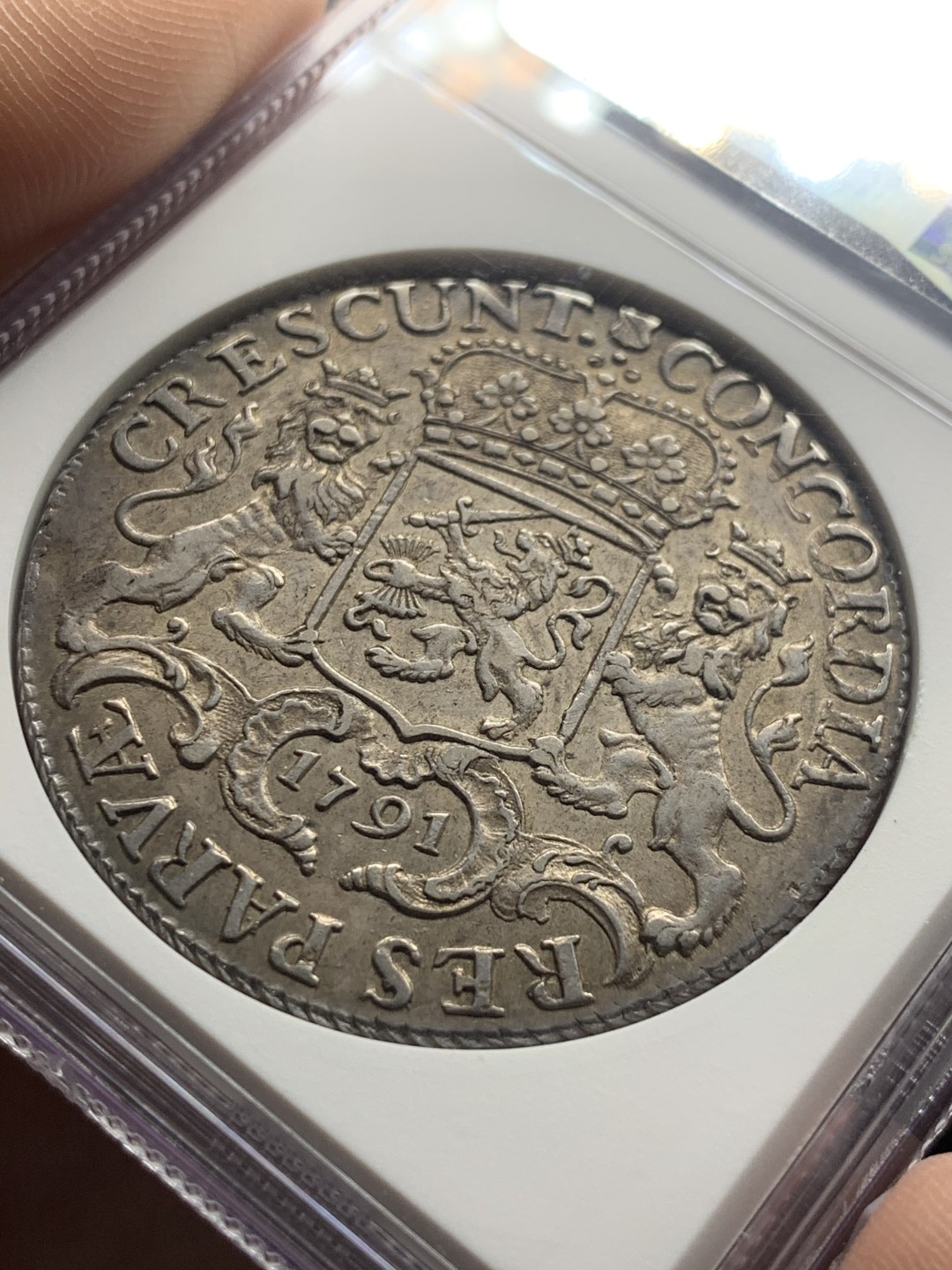 NGC-AU58 荷兰1791年马剑大银币 原汁原味细节出色 大热门品种 现在AU好包浆的裸币也基本8000+了