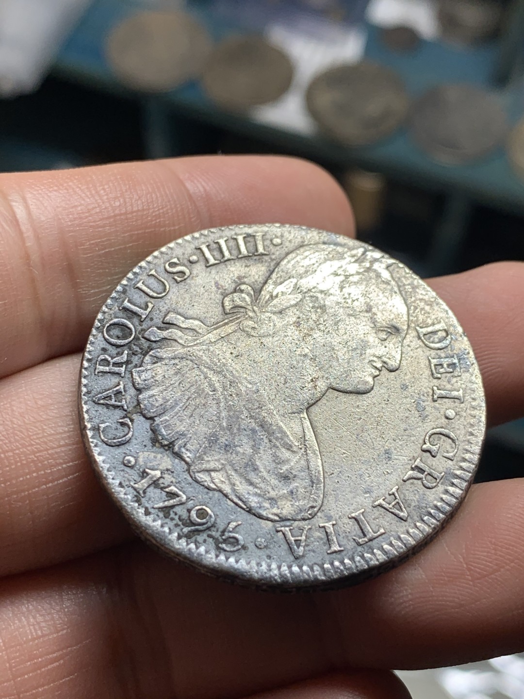 《竞宝斋》第51场-本周日，周一2场连拍（全场不限金额包邮） 西属墨西哥 卡四 1795 双柱8R 银币