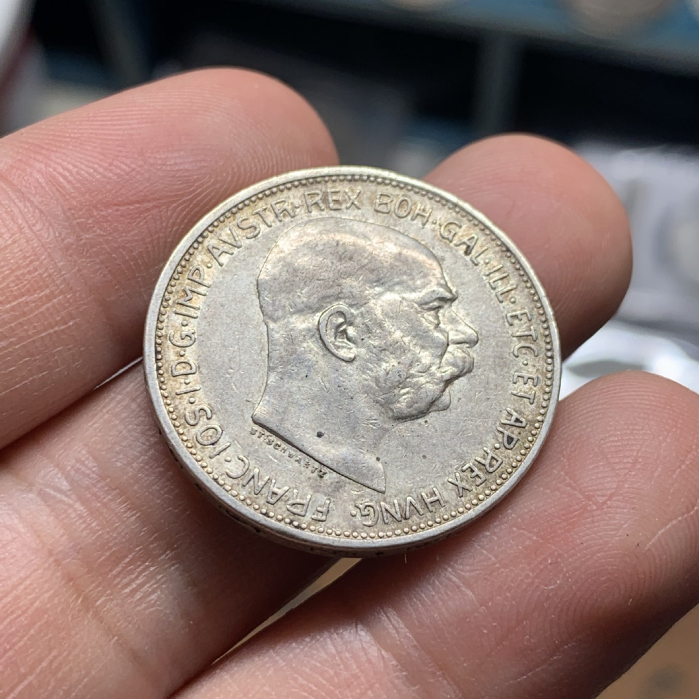 《竞宝斋》第51场-本周日，周一2场连拍（全场不限金额包邮） 奥地利 1913年 佛朗茨约瑟夫一世 2克朗 带光银币 老包浆