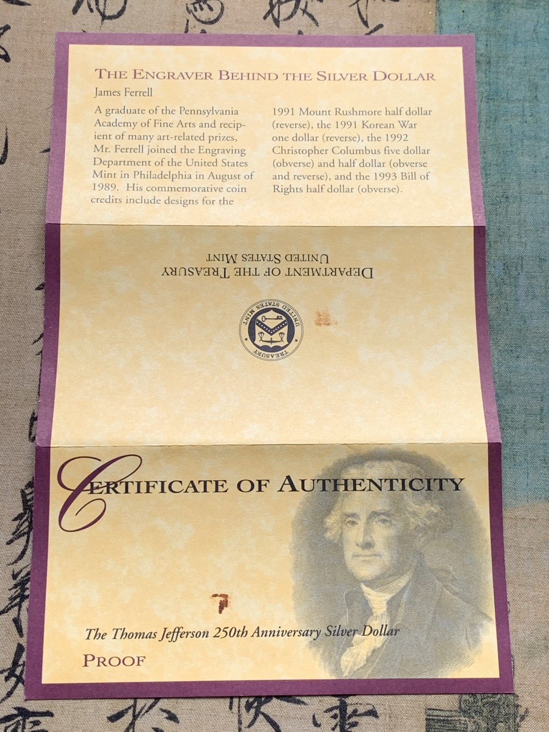 《竞宝斋》第51场-本周日，周一2场连拍（全场不限金额包邮） 原盒证书 美国 1993年 杰克逊 1元 精制大银币